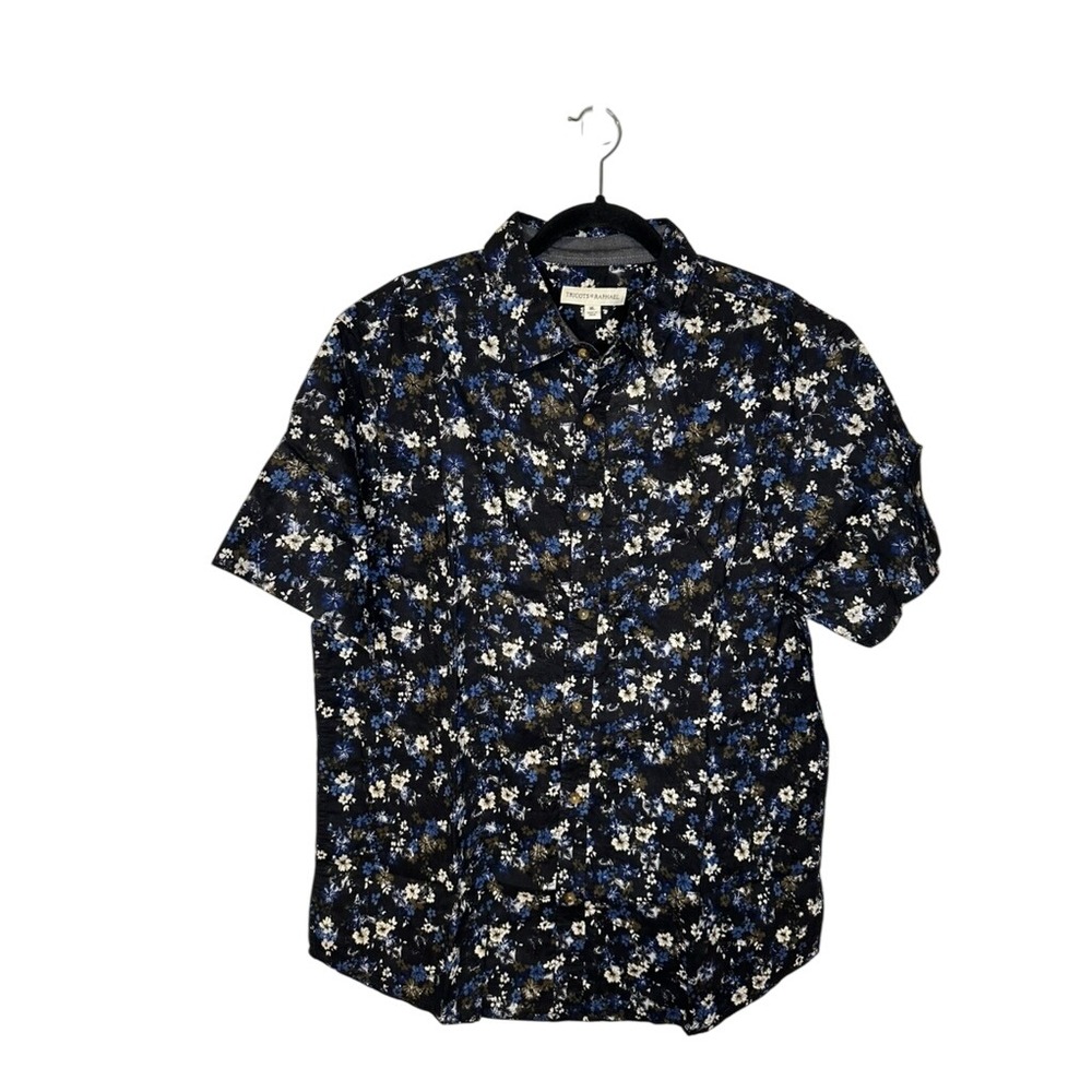 Tricots St Raphael Men's XL Black Floral Print Short Sleeve Casual Shirt NWT